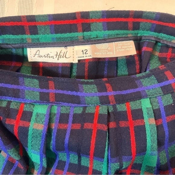 Vintage Christmas skirt plaid pleated green blue red size 12 wool lined cottage - Picture 4 of 8
